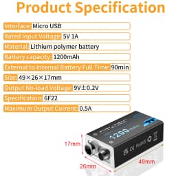 CITYORK 9V Li-ion battery 6F22 9V 1200mAh USB Rechargeable Batteries For Metal Detector Model Microphone Toy Multimeter