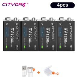 CITYORK 9V Li-ion battery 6F22 9V 1200mAh USB Rechargeable Batteries For Metal Detector Model Microphone Toy Multimeter