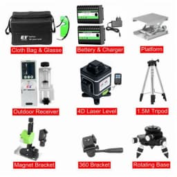 Kaitian Niveau Laser Level Receiver Green 16 Line 4D Self Leveling Cross Vertical and Horizontal Battery 360 Lasers Level Tripod