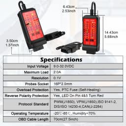 12V-24V OBD 2 Breakout Box with Power Plug & 27inch Extension Cable, Automotive Diagnostic Tool, Digital 16 Pin VPP Voltage