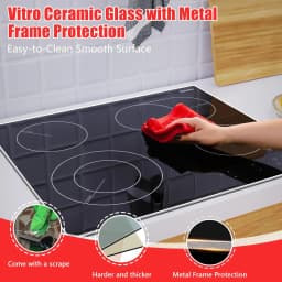 Karinear Ceramic Hob, 60cm Built-in 4 Zones Electric Cooktop with Dual Oval Zone 6600W, Hard Wired, No Plug Included