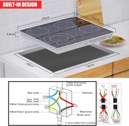 Karinear Ceramic Hob, 60cm Built-in 4 Zones Electric Cooktop with Dual Oval Zone 6600W, Hard Wired, No Plug Included