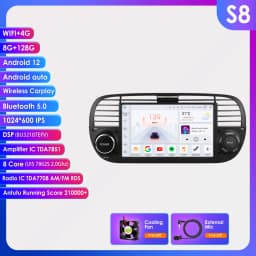 1Din Android 12 AI Voice Carplay Android Auto Radio For FIAT 500 Car Multimedia GPS 4G autoradio RDS 4G-LET SWC NO DVD