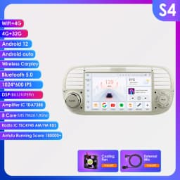 1Din Android 12 AI Voice Carplay Android Auto Radio For FIAT 500 Car Multimedia GPS 4G autoradio RDS 4G-LET SWC NO DVD