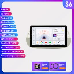 1Din Android 12 AI Voice Carplay Android Auto Radio For FIAT 500 Car Multimedia GPS 4G autoradio RDS 4G-LET SWC NO DVD