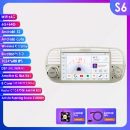 1Din Android 12 AI Voice Carplay Android Auto Radio For FIAT 500 Car Multimedia GPS 4G autoradio RDS 4G-LET SWC NO DVD
