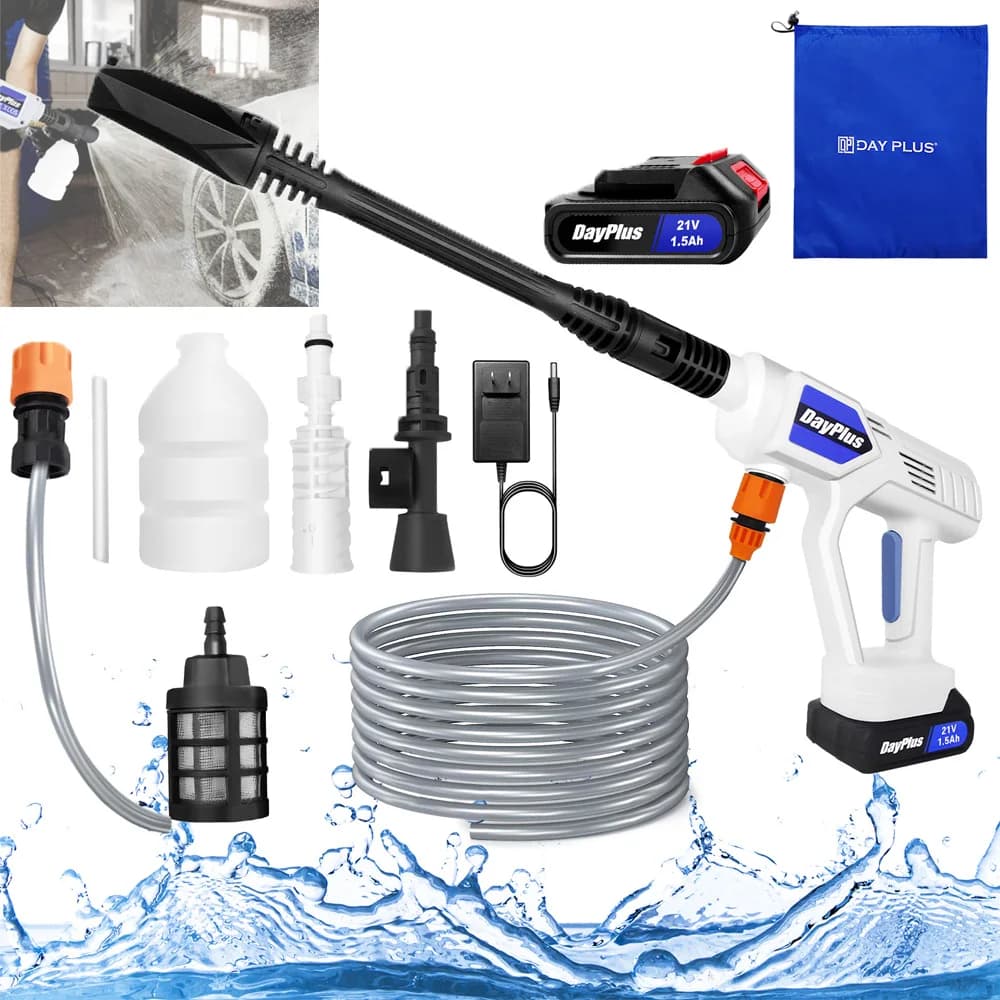 Cordless Power Washer Portable Pressure Washer High Pressure Cleaner Jet Car Washer Gun Washing with 1.5Ah Battery and Charger