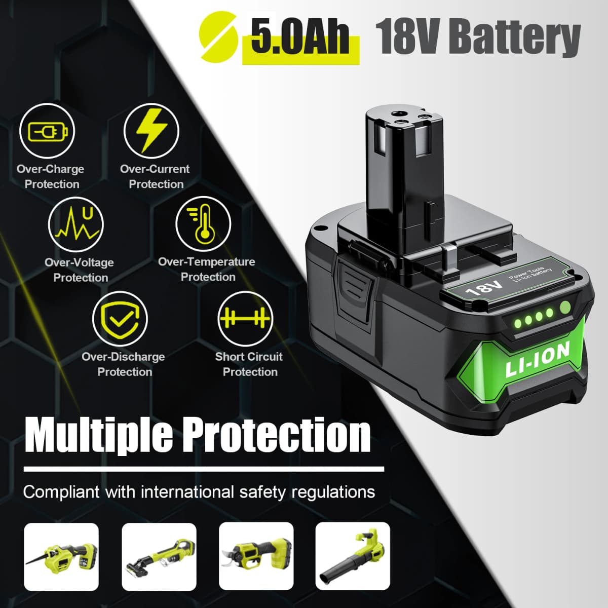 5Ah For P108 18V Batterie RB18L50 Battery and Li-ion Battery Charger P104 P107 RB18L50 RB18L20 Power Tools Battery