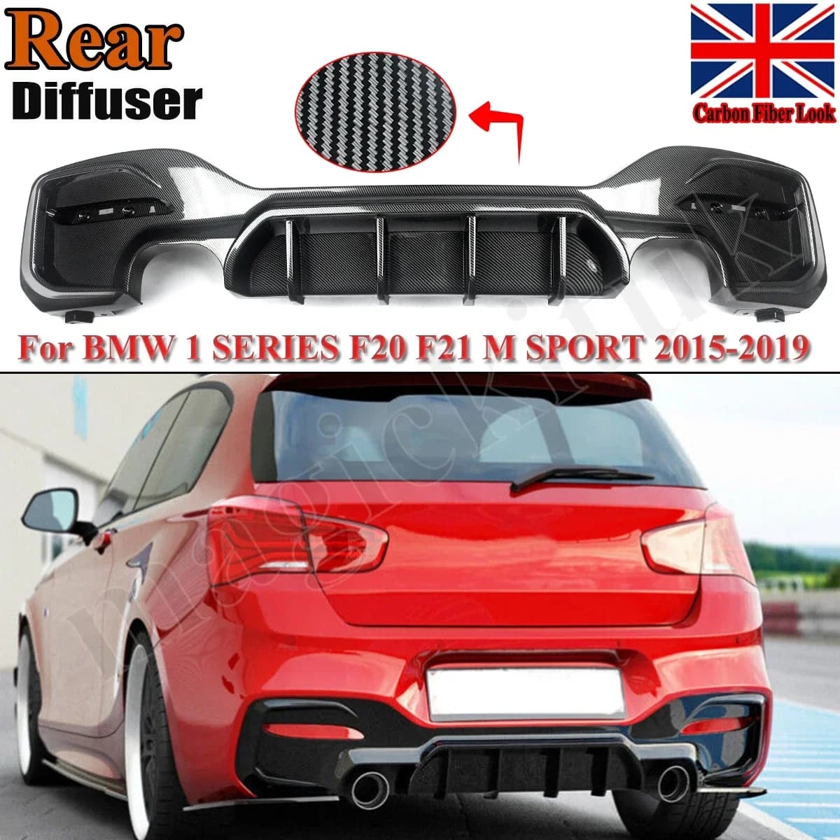For BMW F20 F21 M135i M140i 2015-19 Performance Style Car Rear Bumper Lip Diffuser Spoiler Splitters Carbon Fiber Look Facelift