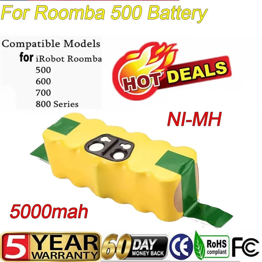 For iRobot Roomba 500 Battery 14.4V 5.0Ah Replacement For Roomba Vacuum Cleaner 500 600 700 800 Series Rechargeable Battery