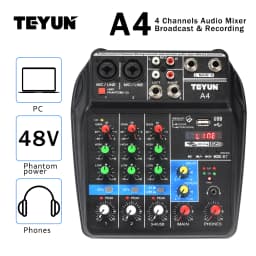 TEYUN A4 4 Channel Mini Audio Mixer Effect 48V Bluetooth-function Portable Mixing TableUSB Play Music Home Record Sound Console