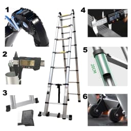 Telescopic Ladder Aluminium Multi-Purpose Ladder 2-in-1 Straight A-Frame Ladder with EN131 Certified Max Load 150kg 3.8M / 5.8M