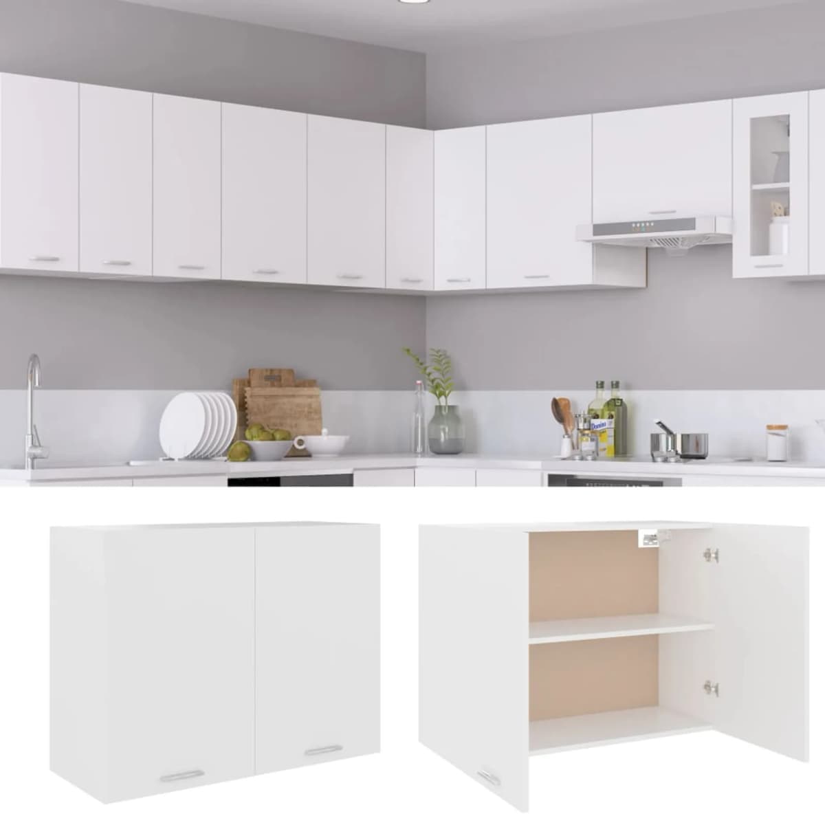 Furniture Kitchen Hanging Cabinet Wood for Kitchen with Two Shelves and Doors Cabinet Organizers and Storage 80x31x60 cm