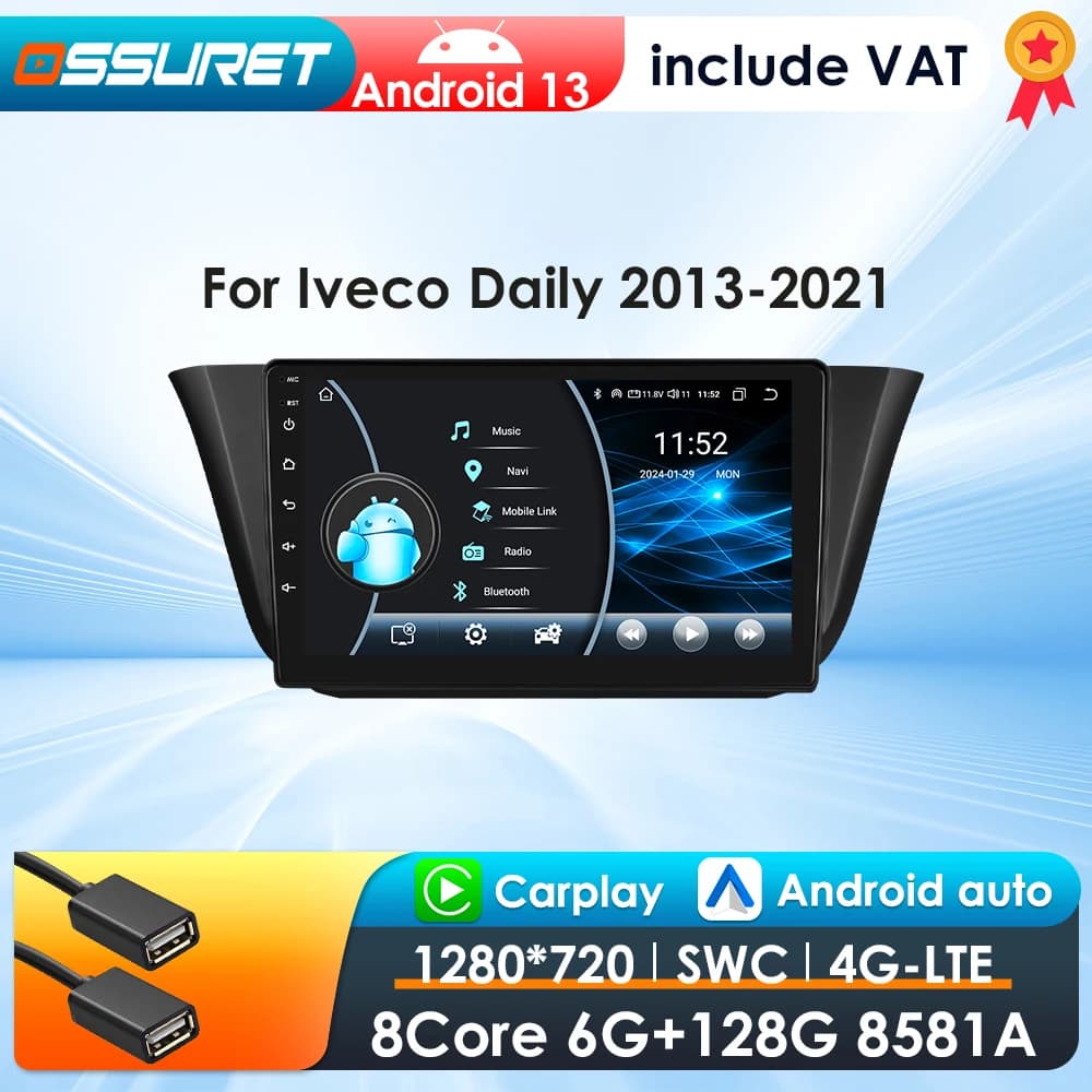 2Din CarPlay Android 13 Car Radio For Iveco Daily 2013-2021 car audio Car Multimedia Player GPS Navigation Autoradio 4G-LET SWC