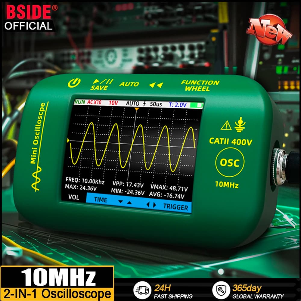 BSIDE OT2 Digital Portable Oscilloscope 10MHz 48MSa/s Sampling Rate Electronic Repair Tool Handheld Oscilloscope Pattern Tester