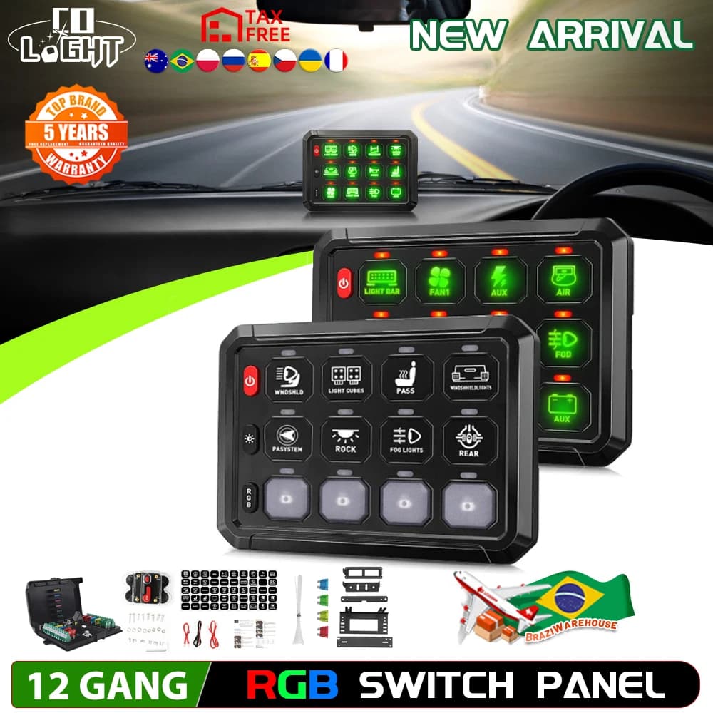 COLIGHT 12V 24V 12 Gang 8 Gangs Universal Led Switch Panel APP Control Adjustable RGB Colors Brightness Multifunction for Car