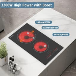Karinear Ceramic Hob 2 Zones, Built-In Glass Ceramic Hob 2 Burners, Cerami with Plug, Touch Control, Double Ring Cooking Zone