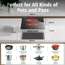 Karinear Ceramic Hob 2 Zones, Built-In Glass Ceramic Hob 2 Burners, Cerami with Plug, Touch Control, Double Ring Cooking Zone