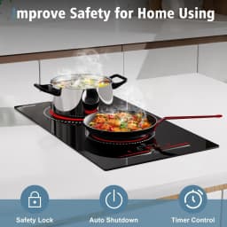 Karinear Ceramic Hob 2 Zones, Built-In Glass Ceramic Hob 2 Burners, Cerami with Plug, Touch Control, Double Ring Cooking Zone