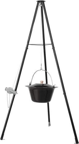 Hungarian Goulash Kettle, 10 Litres, Enamelled,151cm Telescopic Tripod Frame,Chain Height Adjustment, Soup Pot with Lid, Goulash