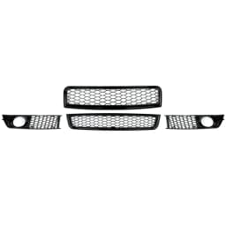 For Audi A4 B6 2002-05 Black RS Style Front Upper Lower Grill+Fog Light Grille A4B6 Honeycomb Mesh Middle Lower Net