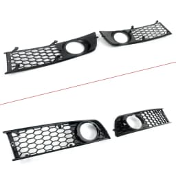 For Audi A4 B6 2002-05 Black RS Style Front Upper Lower Grill+Fog Light Grille A4B6 Honeycomb Mesh Middle Lower Net