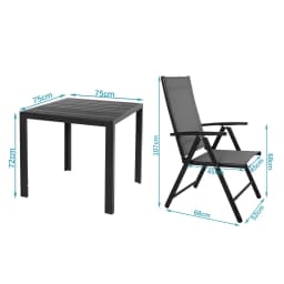3Pcs Patio Dining Set, Outdoor Table and Chair Set Garden Backyard Poolside Deck with 2 Textilene Chairs,Adjustable Folding Back