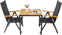 3Pcs Patio Dining Set, Outdoor Table and Chair Set Garden Backyard Poolside Deck with 2 Textilene Chairs,Adjustable Folding Back