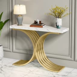 Tribesigns Gold Entryway Table, Modern 39-Inch Console Faux Marble Narrow Wood Sofa with Geometric Metal Legs