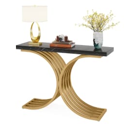 Tribesigns Gold Entryway Table, Modern 39-Inch Console Faux Marble Narrow Wood Sofa with Geometric Metal Legs