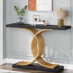 Tribesigns Gold Entryway Table, Modern 39-Inch Console Faux Marble Narrow Wood Sofa with Geometric Metal Legs