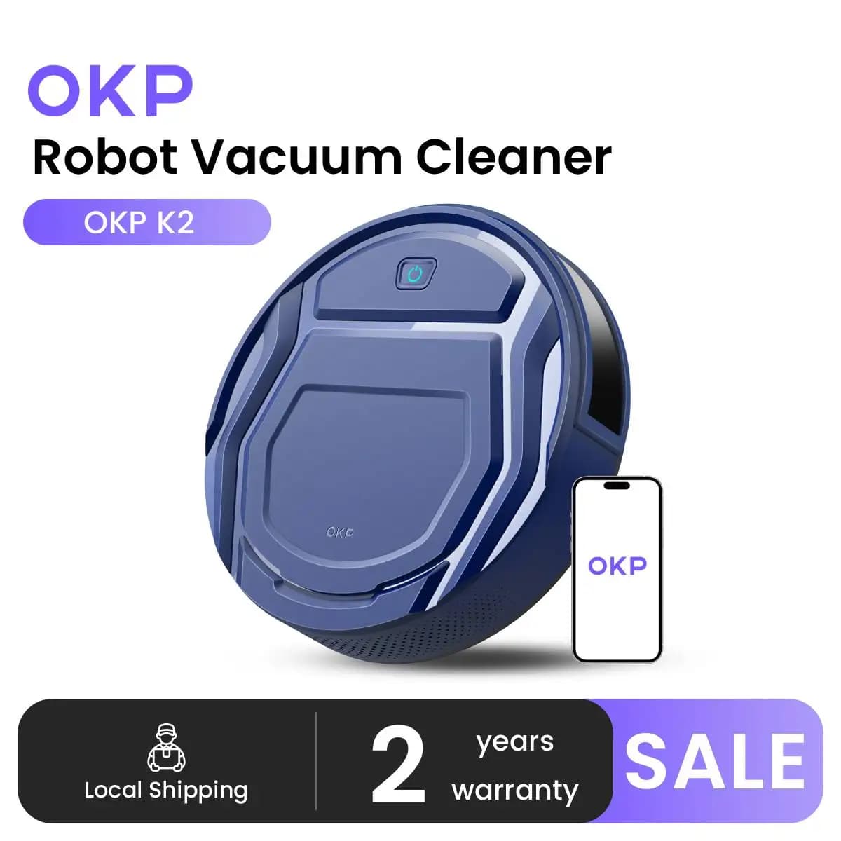 OKP K2 Robot Vacuum Cleaner,2000Pa Powerful Suction, 120Mins Runtime, Automatic Self-Charging, Wi-Fi/App/Alexa Contro