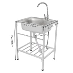 Kitchen Sink Mobile Stainless Steel Sink Single Bowl with Drainer Unit and Faucet for Outdoor Indoor Kitchen