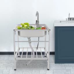 Kitchen Sink Mobile Stainless Steel Sink Single Bowl with Drainer Unit and Faucet for Outdoor Indoor Kitchen