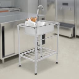 Kitchen Sink Mobile Stainless Steel Sink Single Bowl with Drainer Unit and Faucet for Outdoor Indoor Kitchen