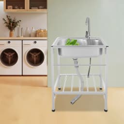 Kitchen Sink Mobile Stainless Steel Sink Single Bowl with Drainer Unit and Faucet for Outdoor Indoor Kitchen