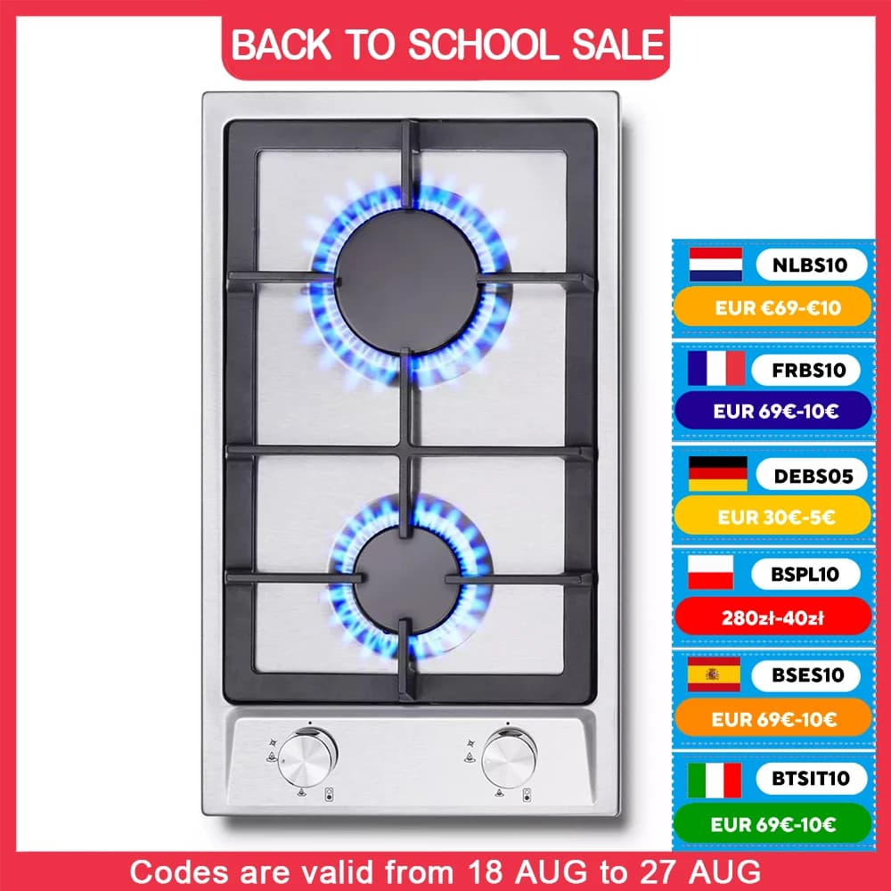 TopStrong 2-burner Stainless Steel with Automatic Flame Protection, Natural Gas Propane Built-in Gas Hob YYEUGCT-S02
