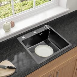 Kitchen Sink with Draining Board + Detergent Dispenser, Black, 50 x 45 x 20 cm
