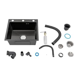 Kitchen Sink with Draining Board + Detergent Dispenser, Black, 50 x 45 x 20 cm