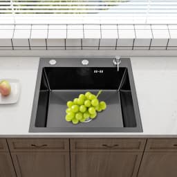 Kitchen Sink with Draining Board + Detergent Dispenser, Black, 50 x 45 x 20 cm