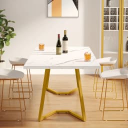 Tribesigns Gold Dining Dinner Table: 55 Inches Modern White Dining Room Table with Golden Legs, Faux Marble Kitchen Table for 6