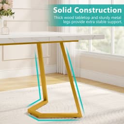 Tribesigns Gold Dining Dinner Table: 55 Inches Modern White Dining Room Table with Golden Legs, Faux Marble Kitchen Table for 6