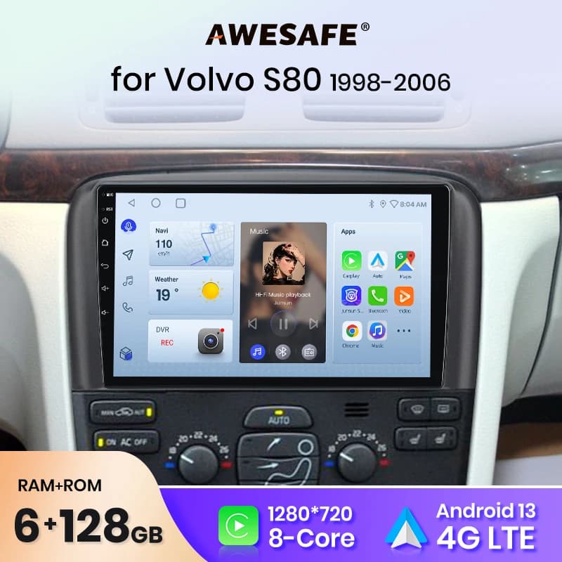 AWESAFE PX9 Plus Car Radio For Volvo S80 1998 - 2006 wireless CarPlay Android Auto No 2 din 2din DVD