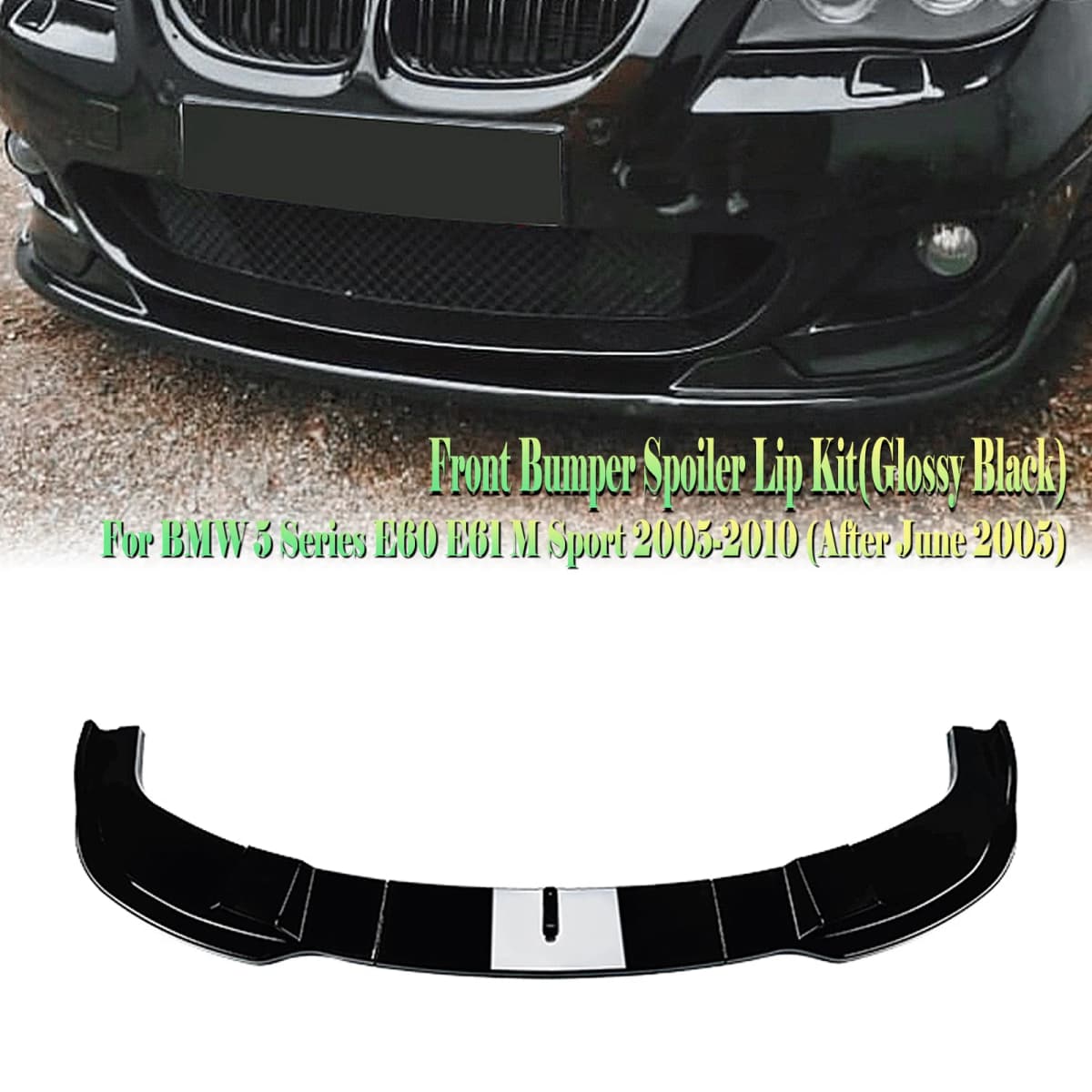 For BMW 5 Series E60 E61 M Sport 2005-2010 Front Bumper Spoiler Lip Carbon Fiber Look/Gloss Black Lower Splitter Body Protector