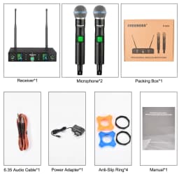 FREEBOSS 2 Way Wireless Microphone Dynamic UHF 2 Handheld Transmitter Adjustable Frequency Cardioid Party Church Karaoke K-92A