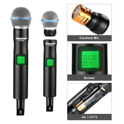 FREEBOSS 2 Way Wireless Microphone Dynamic UHF 2 Handheld Transmitter Adjustable Frequency Cardioid Party Church Karaoke K-92A