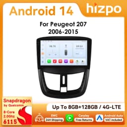 9" Hizpo 2Din Andoird14 Car Radio for Peugeot 207CC 2006 - 2015 Snapdragon 6115 GPS RDS DSP 4G BT Auto CarPlay 360° Camera
