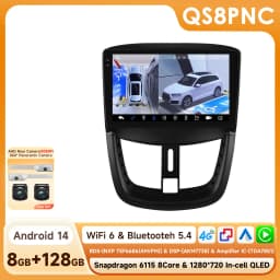 9" Hizpo 2Din Andoird14 Car Radio for Peugeot 207CC 2006 - 2015 Snapdragon 6115 GPS RDS DSP 4G BT Auto CarPlay 360° Camera