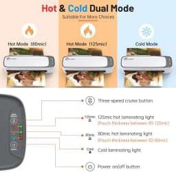 Laminator, Laminator Machine with 60s Warm-up, A3 Laminator Cold and Thermal with 25 Laminating Pouches for A3 A4 A5 A6, 6-in-1