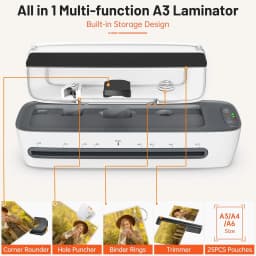 Laminator, Laminator Machine with 60s Warm-up, A3 Laminator Cold and Thermal with 25 Laminating Pouches for A3 A4 A5 A6, 6-in-1